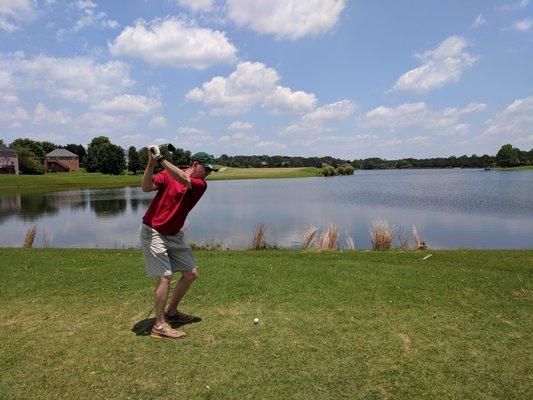 18th hole, white tees. Forced carry over Henson Lake.