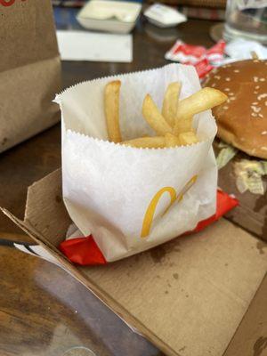 This is how they fill their order of half filled small fries.