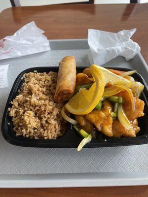 Orange chicken lunch special with fried rice.