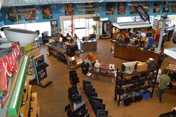 A view of the sales floor from the office balcony.