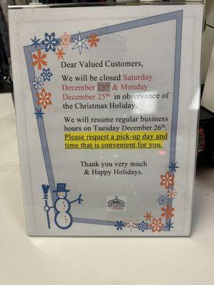 Holiday closure