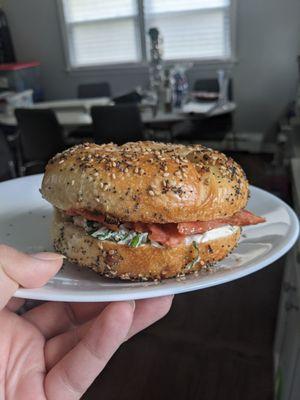 I dressed up an everything bagel at home..