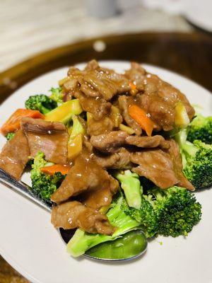 Beef with broccoli, beef a little bit salted