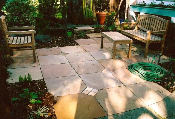 Indian slate patio with tile insets