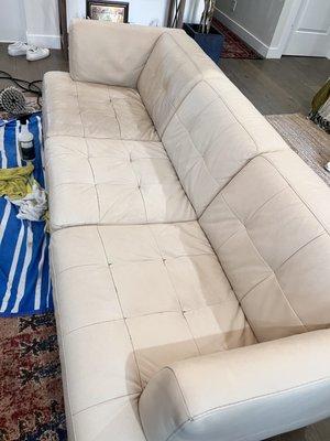 Get your leather sofa cleaned today here is a before and after difference