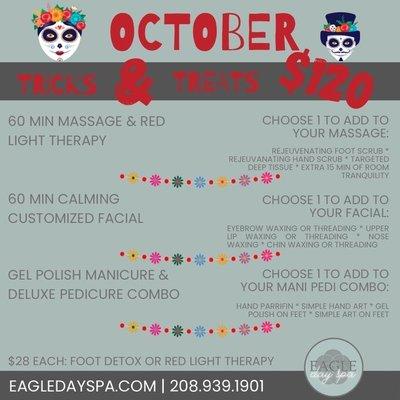 October 2024 specials! Call 208-939-1901 to book!