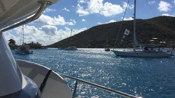 Near the Bitter End on our rented catamaran, BVI