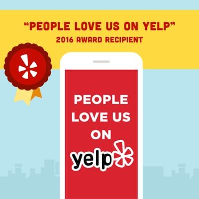 We are SO excited to receive Yelp's People Love Us on Yelp Award for 2016! We couldn't have done it without all of our amazing customers!