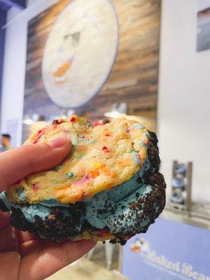 Funfetti Cookies with Bear Batter Ice Cream rolled in Oreos - AMAZING