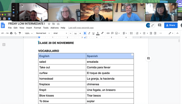 Here are some images from a class that is being held via Zoom to keep everyone safe but still learning Spanish!