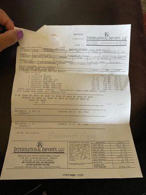 Receipt for repair with no mention of an oxygen sensor.