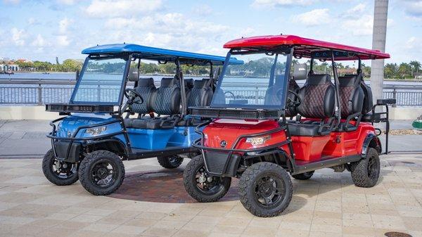 New EPIC golf carts in Blue and Red