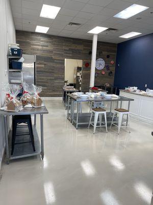 Classroom.  Looks like they were set up for a gingerbread house making class.