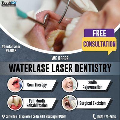 Get a #FREEDental consult with #ToothHQ's top Periodontist! Discover the benefits of #laserdentistry today!  Book Now!"
 #dentist, #dwftx