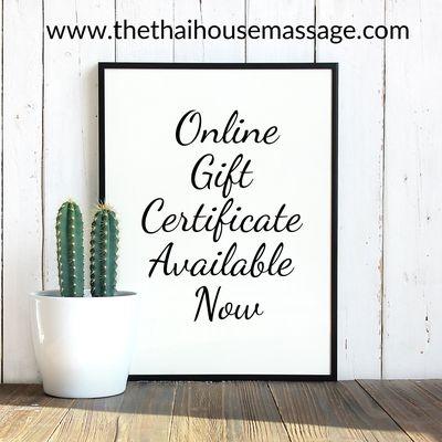 online gift certificate available now!!
 https://www.thethaihousemassage.com/gift-certificates