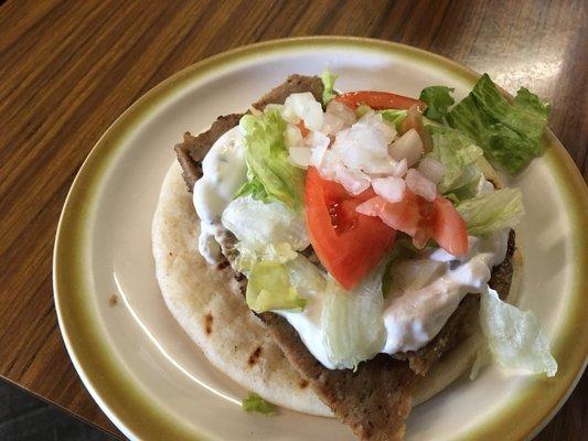 Gyro sandwich with the pita bread.