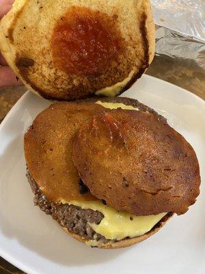 trenton burger (vegan) - impossible burger with vegan pork roll & vegan cheese