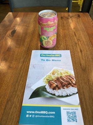 Hawaiian Sun and to go menu