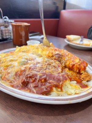 The Big Pig omelette and hash browns