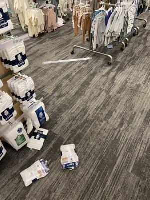 Price labels and items on the floor