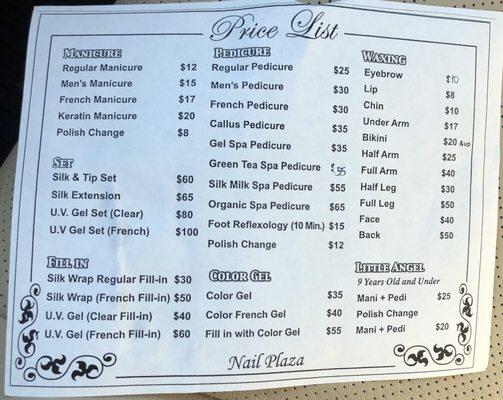 The price list