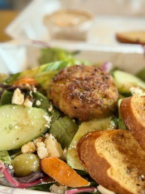 Green Goddess Greek Salad with Crab Cake (Special)