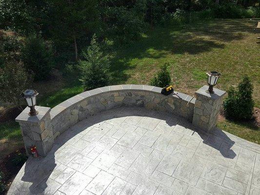 Stone Wall with paver top and solar powered lights.