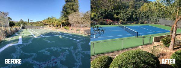 Before and after hard painted acrylic tennis