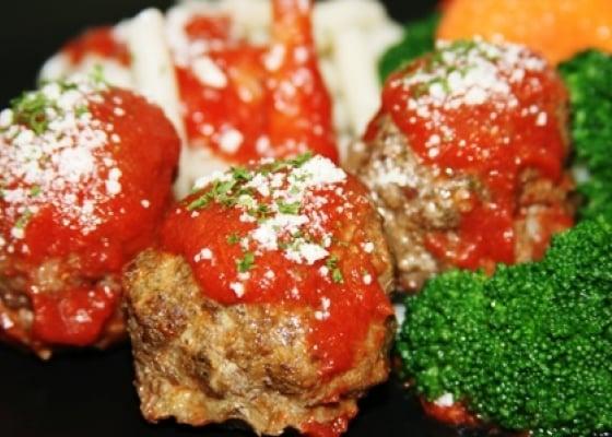 Italian Gluten Free Beef Meatballs over Gluten Free Pasta