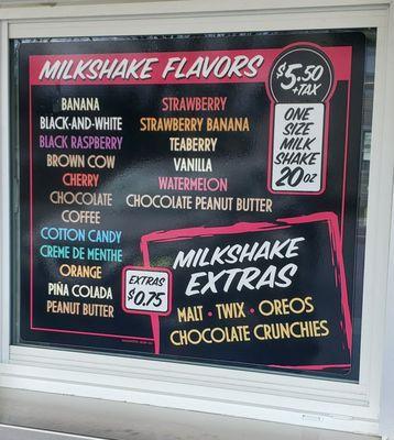 Milkshake flavors