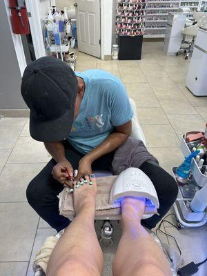 Tom's perfect and meticulous gel pedicure!