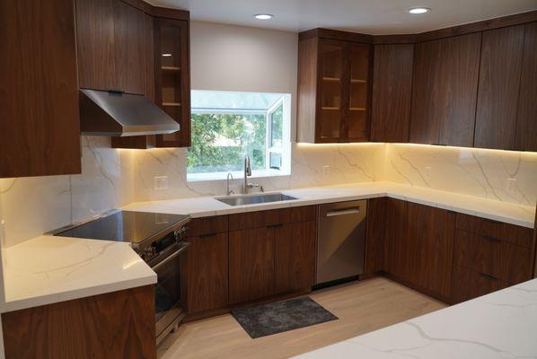 range, hood, sink and surrounding cabinets