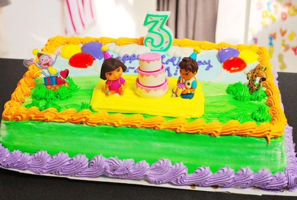 Dora-themed sheet cake based off of a picture I showed them