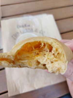 Inside the chicken and cheese empanada