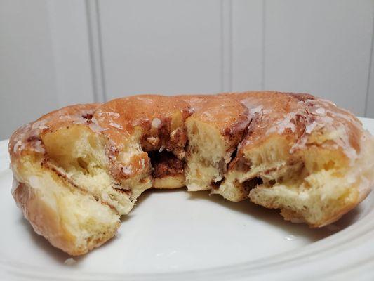 Inside of the delicious cinnamon donut