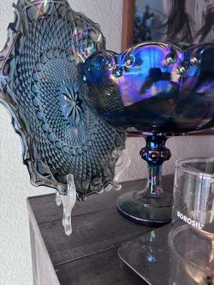 Carnival glass plate, and candy dish