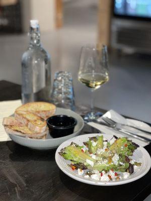 "FROM THE KITCHEN:" Little Gem Wedge Salad. Toasted Seven Hills Bakery Ciabatta, served with Amphora Garlic Olive Oil