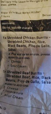 Super Valle Meat Market receipt (Wam! Bam! Burrito! distributor).