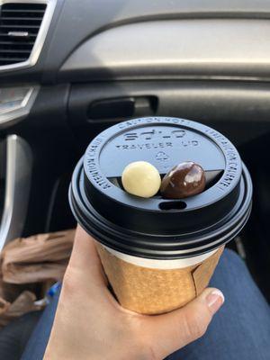 Oat milk latte with espresso choc beans