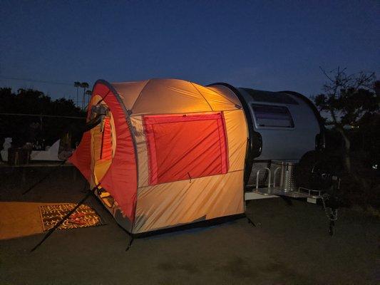 Our 2022 T@B 320S and the optional Paha Que side tent.