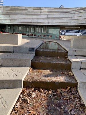 The stream in the front of the building