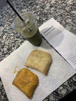 Beef Patty, Jerk Chicken Patty, Watcha Matcha Smoothie