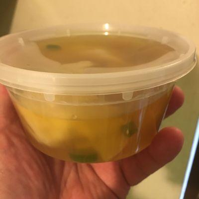 Never saw wonton soup in a shorter container like this.  The lunch special portion was a bit skimpy as well. However, flavor is good!!