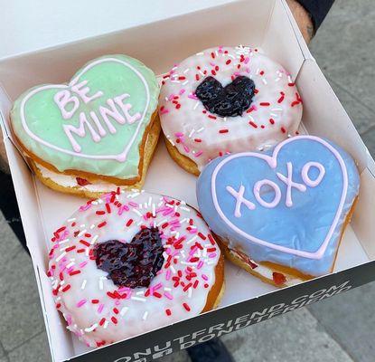 the valentine's donuts... strawberrylab (to die for) and lemon glaze sprinkle with raspberry and blueberry jam