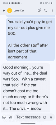 I'm not out of line. He should have given me the money he agreed to when he took my title