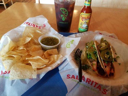 Steak Tacos with salsa verde.