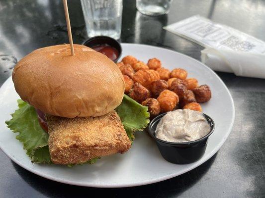 Comeback Catch sandwich with sweet potato tots.