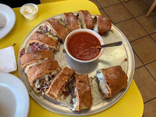 Stromboli cheese steak! Delicious. This is medium size. Huge!!!!