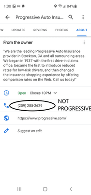 Deceptive ad on google map. Using progressives name to get business