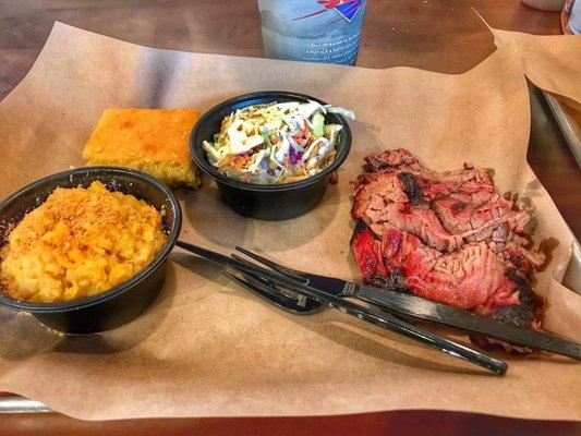 Brisket, Mac & Cheese, French Fries, Cole Slaw and Cornbread.